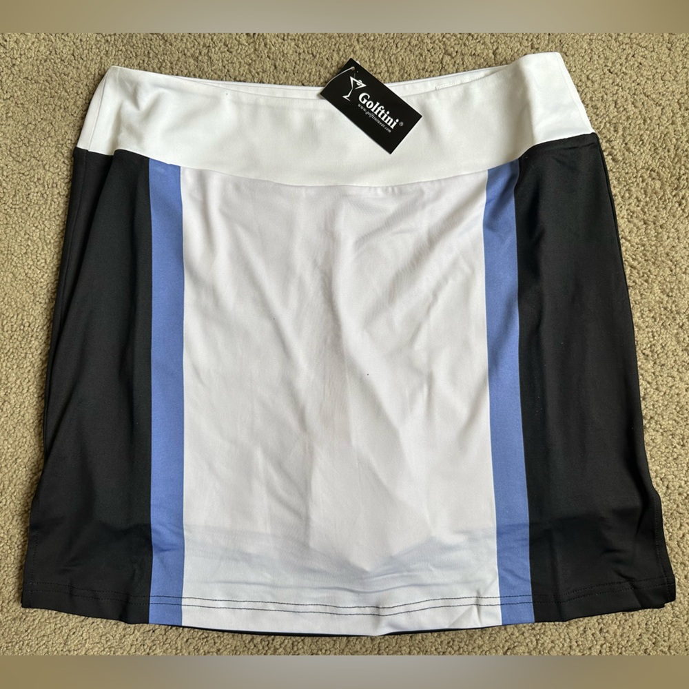 Women's White & Black Athletic Golf Skort with Blue Accents